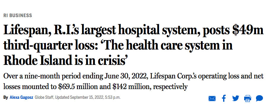 The Boston Globe story a out Lifespan posting losses.